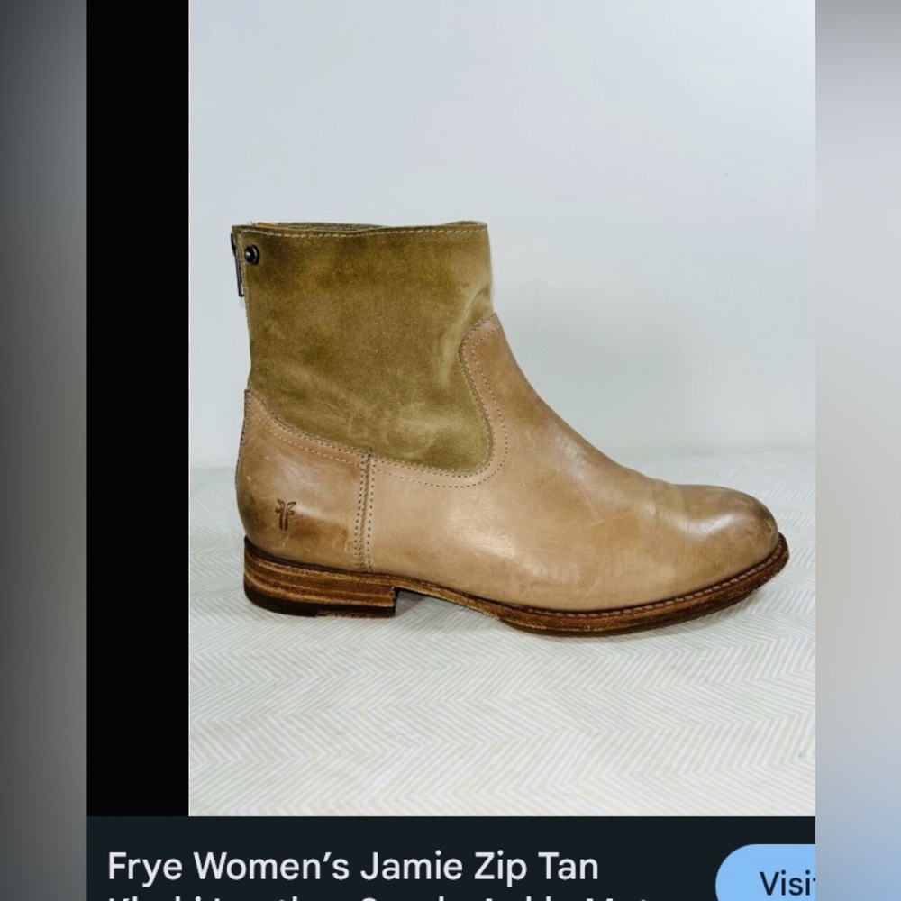 FRYE JAMIE TAN LEATHER SUEDE ANKLE BOOTIES - Picture 3 of 12